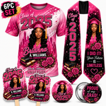 6pc 3D Shirt Bundle Including Custom Graduation Shirt, Stole, Buttons and Fans