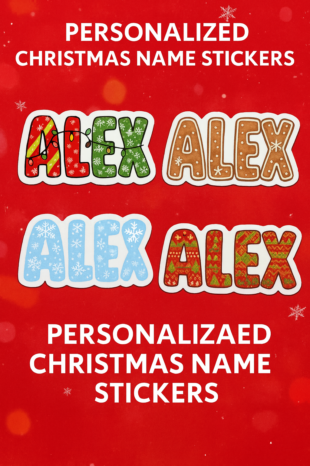 Personalized Christmas Name Stickers – 3-Inch Custom Printed Holiday Labels (Free Shipping)
