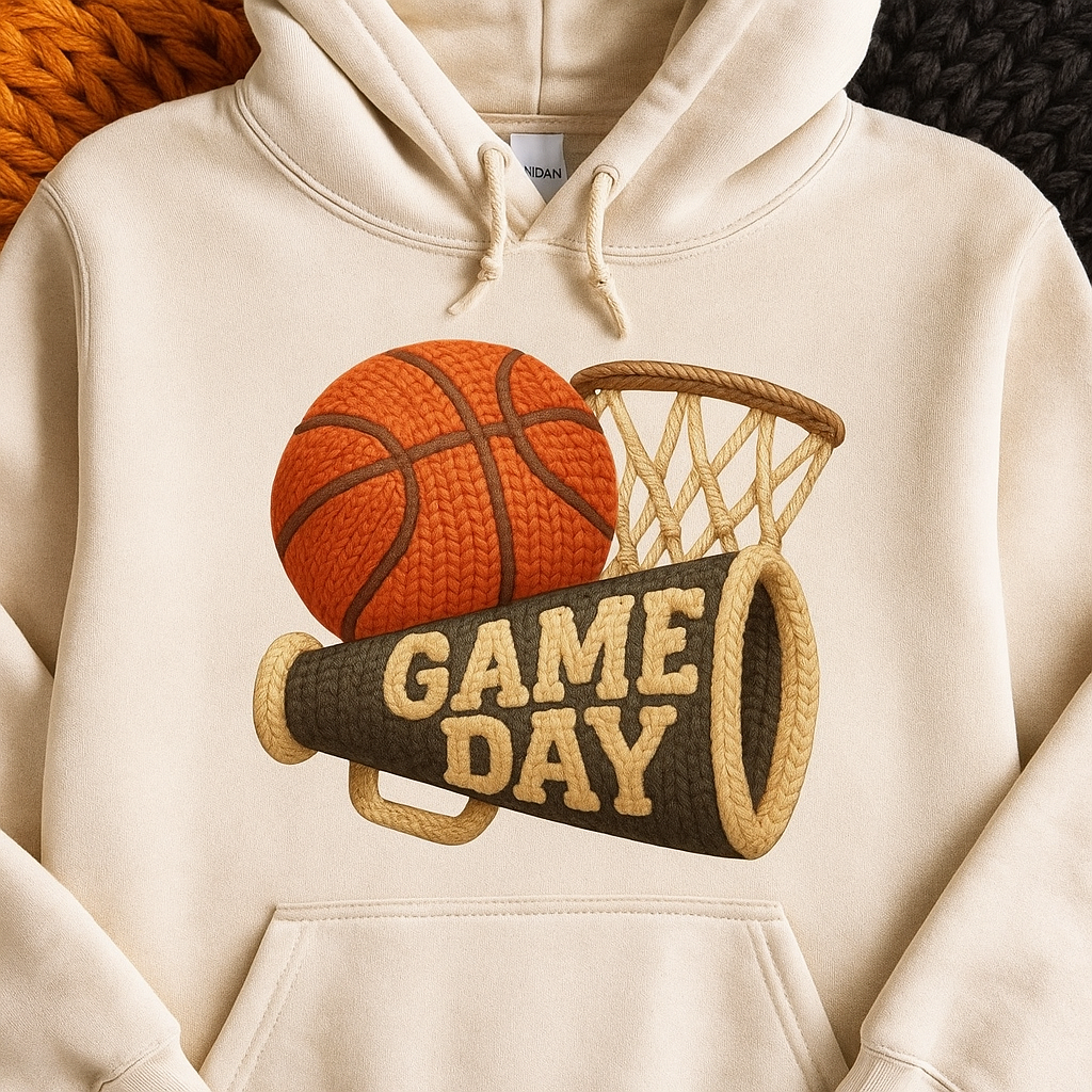 Crocheted Look “Game Day” Basketball Hoodie – Cozy Knit Sports Sweatshirt