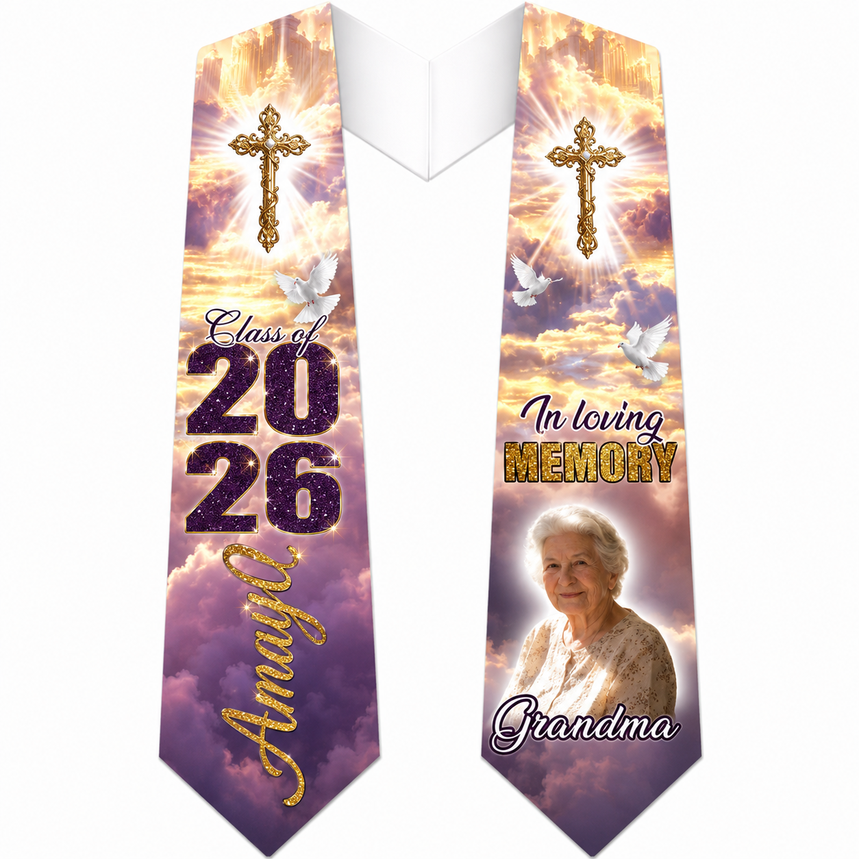 In Loving Memory Graduation Stole | Custom Memorial Photo Grad Stole | Custom Colors Available