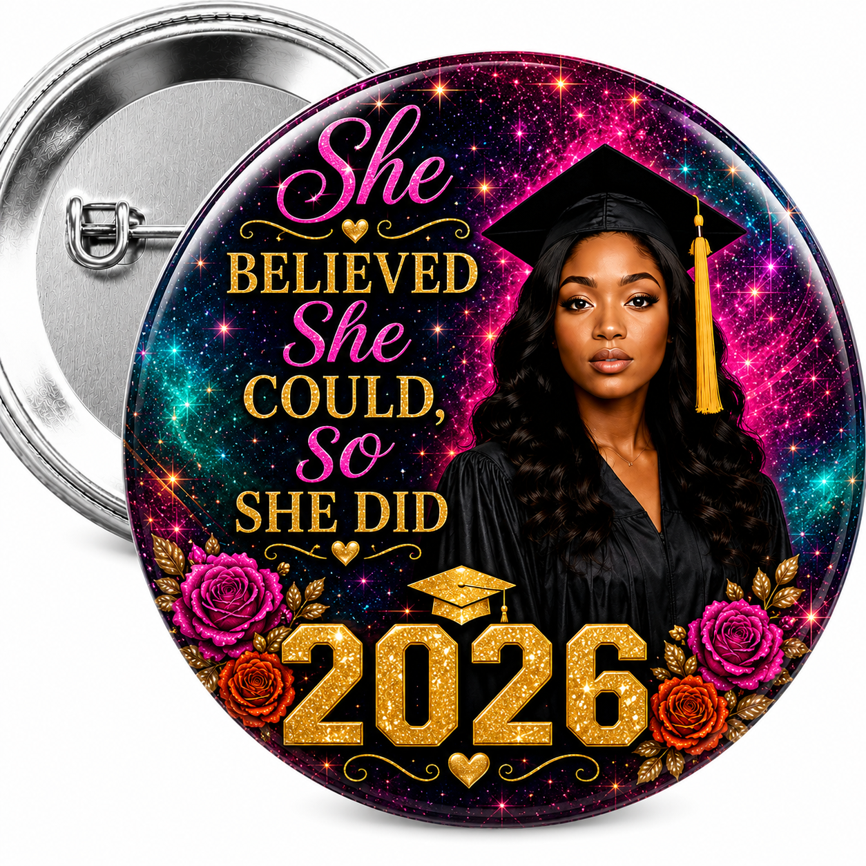 Jewel Tone Graduation Pin Back Button