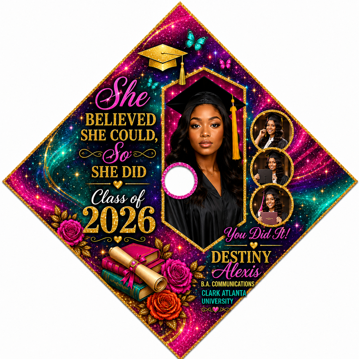 Jewel Tone Graduation Cap Topper | Custom Photo Grad Cap Topper
