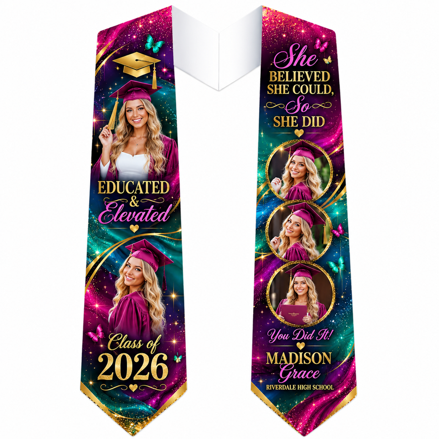 Jewel Tone Graduation Stole | Custom Photo Grad Stole