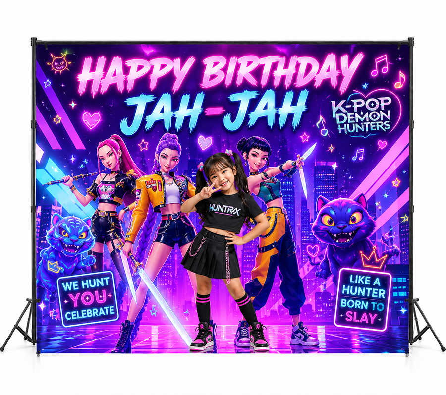 K-Pop Demon Hunters Birthday Backdrop | Custom Personalized Photo Backdrop