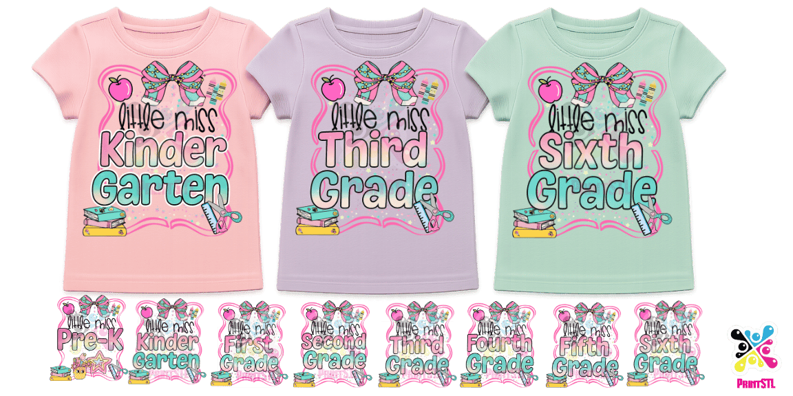 Little Miss Pencil Bow School Grades Bundle – PreK to 6th Grade Digital Download | PNG File