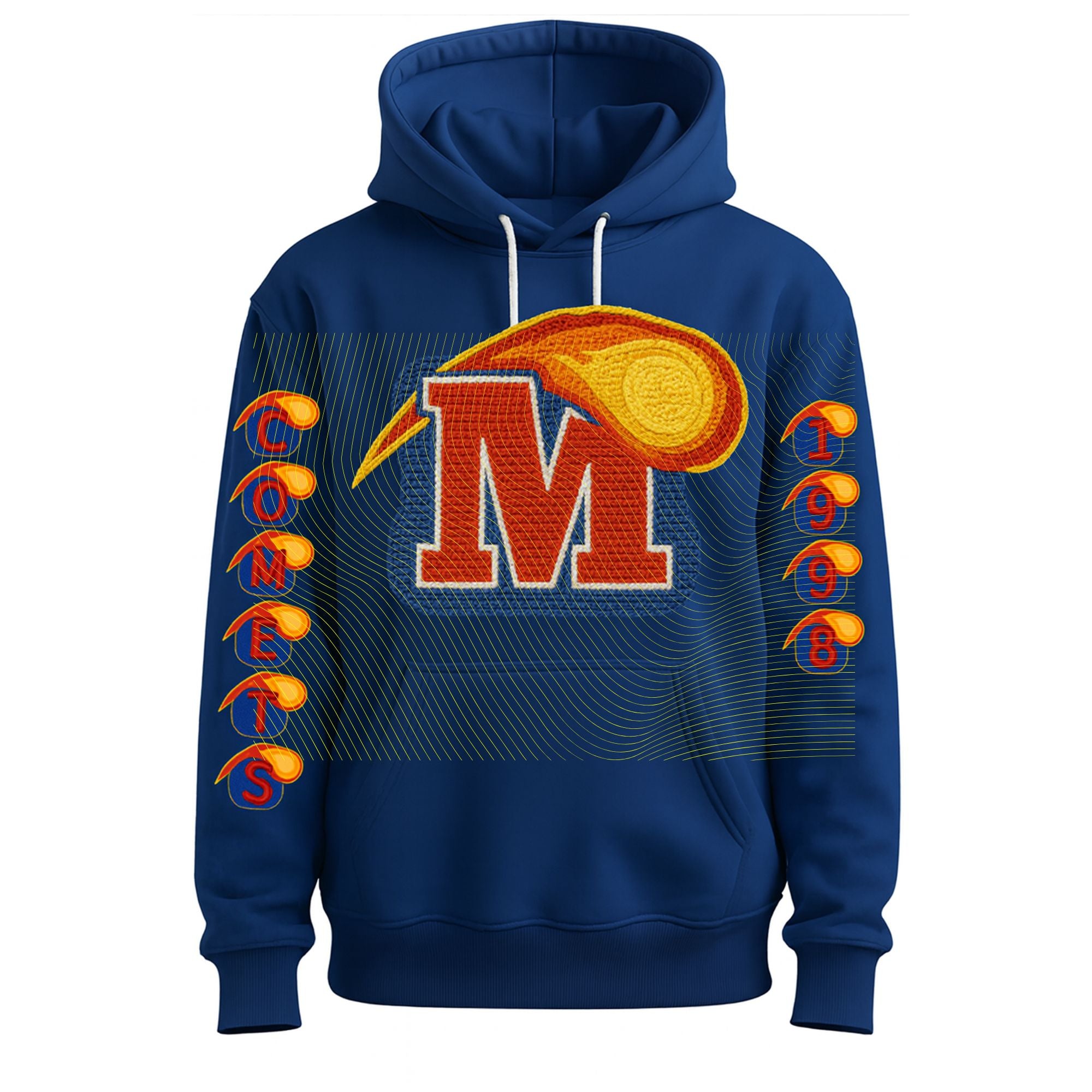 Crochet Look Comets Hoodie – Customizable Year & Name Option | M Logo Design