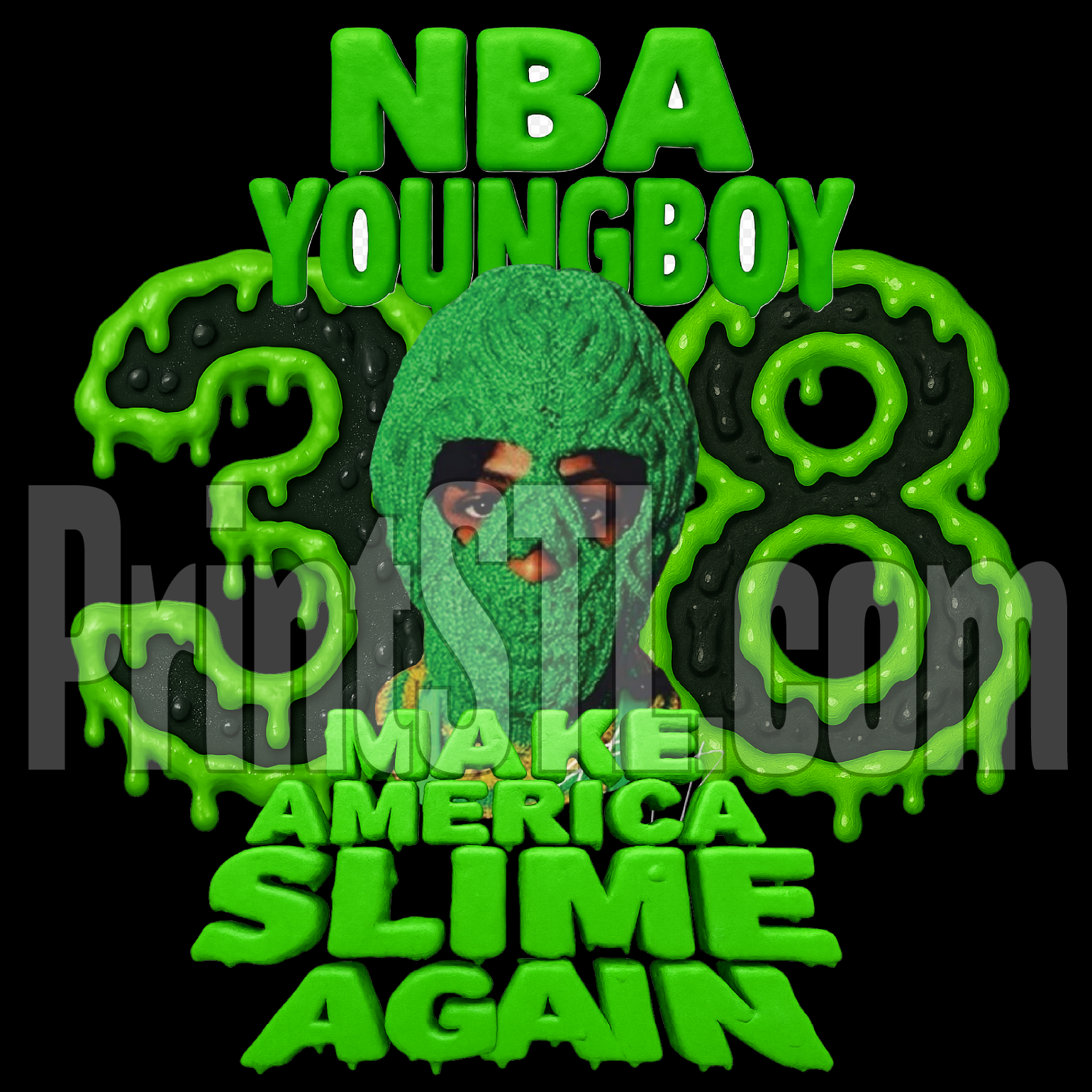 NBA Youngboy 38 Make America Slime Again Design – 11x11 Slime Green Drip | Digital Download or Physical DTF Transfer