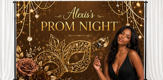 Masquerade Prom Backdrop – Custom Photo, Name & Any Color | Prom Send-Off Backdrop
