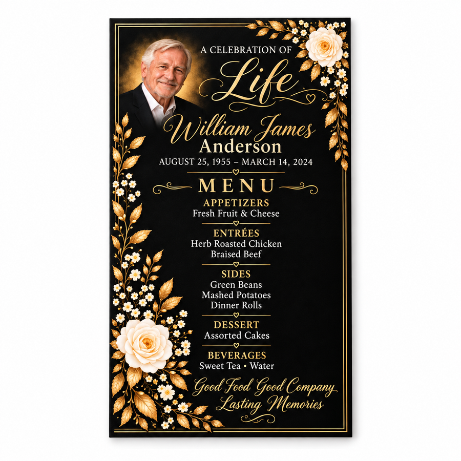Custom Memorial Menu | Personalized Celebration of Life Table Menu | Funeral & Repast Décor