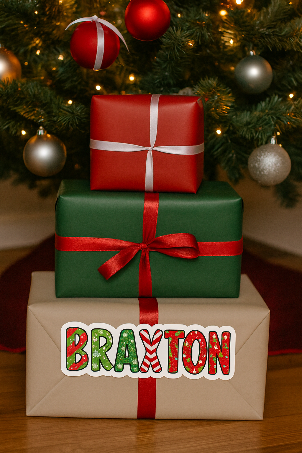 Personalized Christmas Name Stickers – 3-Inch Custom Printed Holiday Labels (Free Shipping)