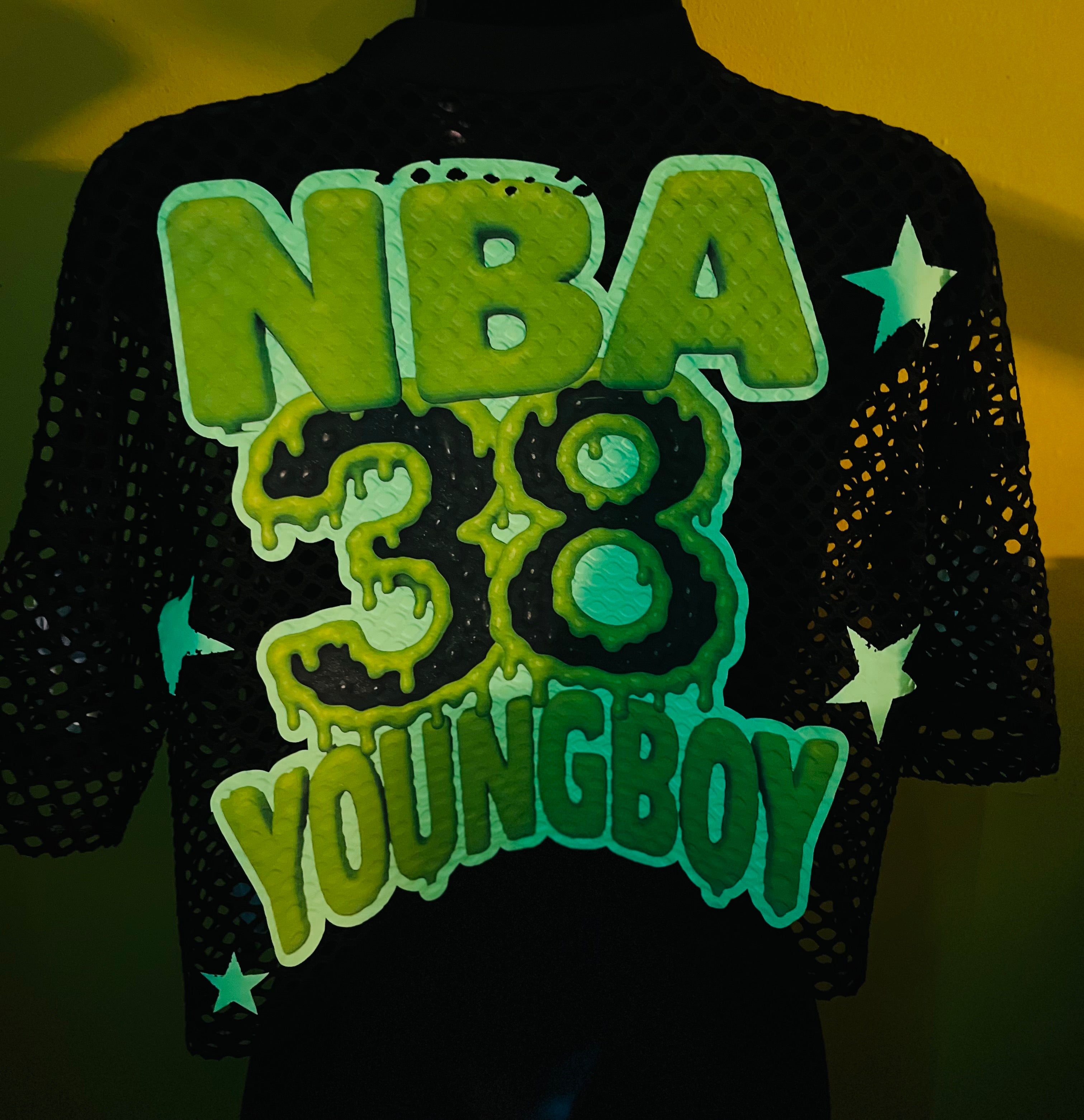 NBA YoungBoy 38 Glow-in-the-Dark Mesh Shirt | Never Broke Again Streetwear