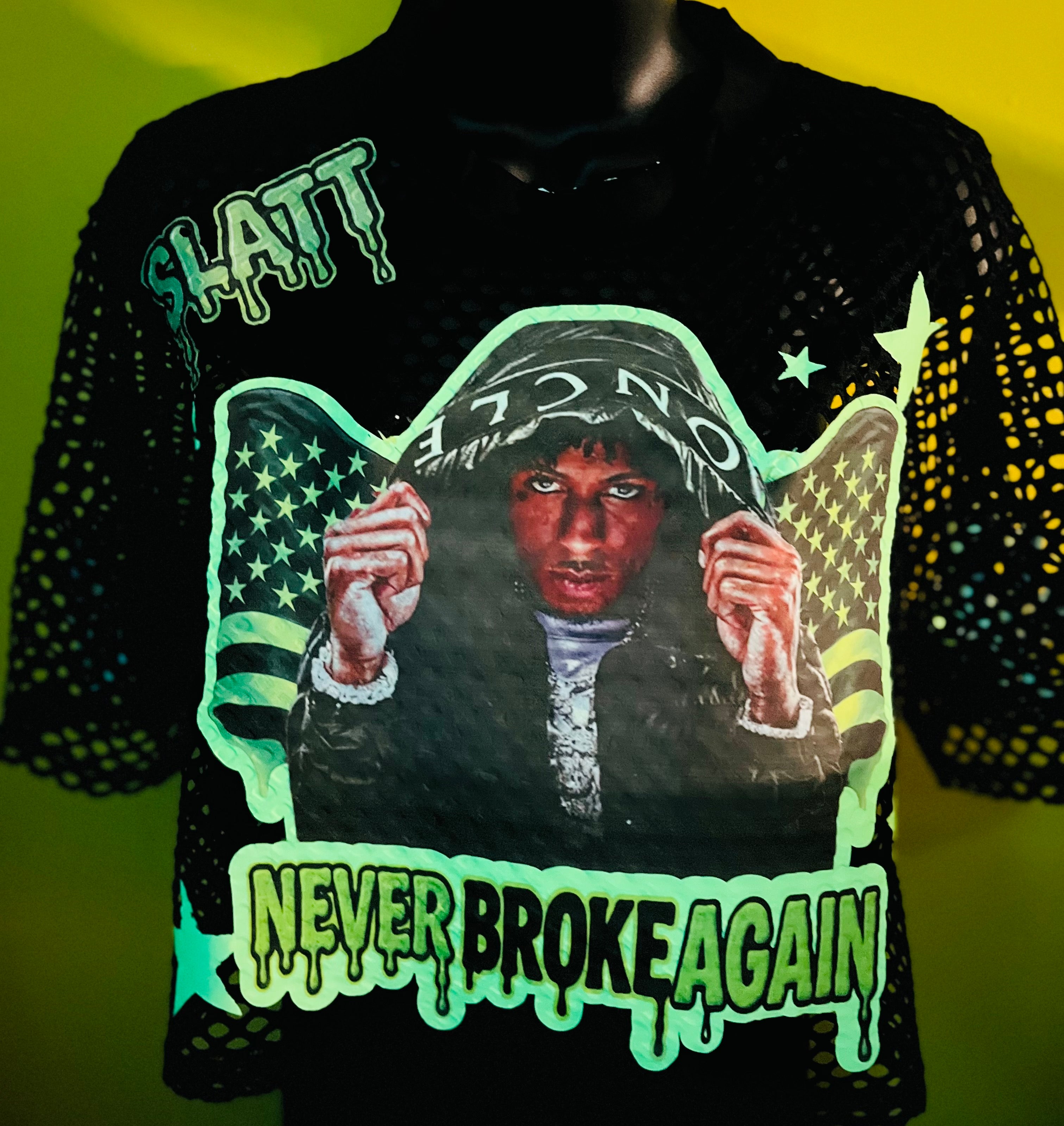 NBA YoungBoy 38 Glow-in-the-Dark Mesh Shirt | Never Broke Again Streetwear