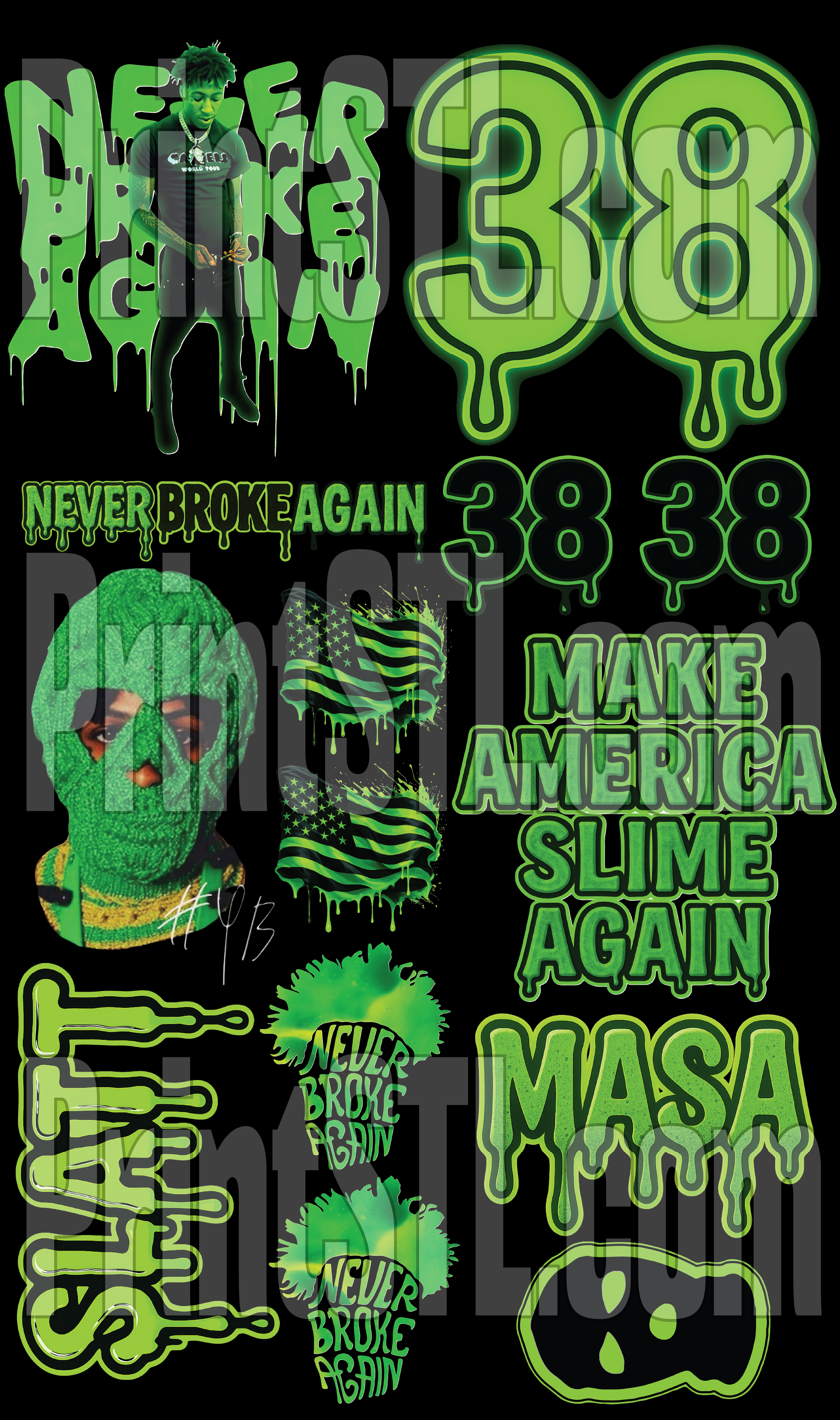 NBA Youngboy Gangsheet – 22x36 Slime Green Drip “Never Broke Again” | Ready to Press DTF Transfer or Digital Instant Download