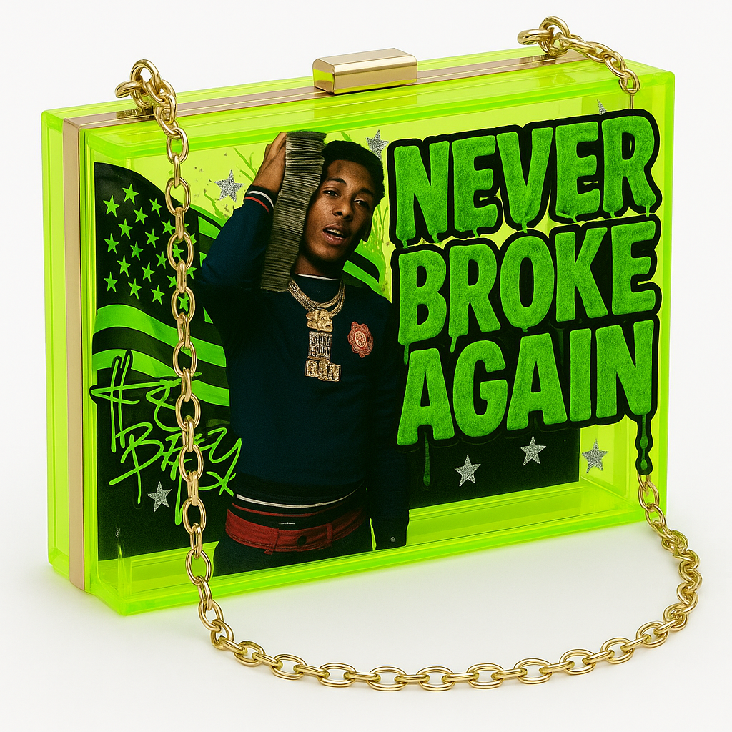 NBA YoungBoy “Never Broke Again” Neon Green Purse with Gold Chain