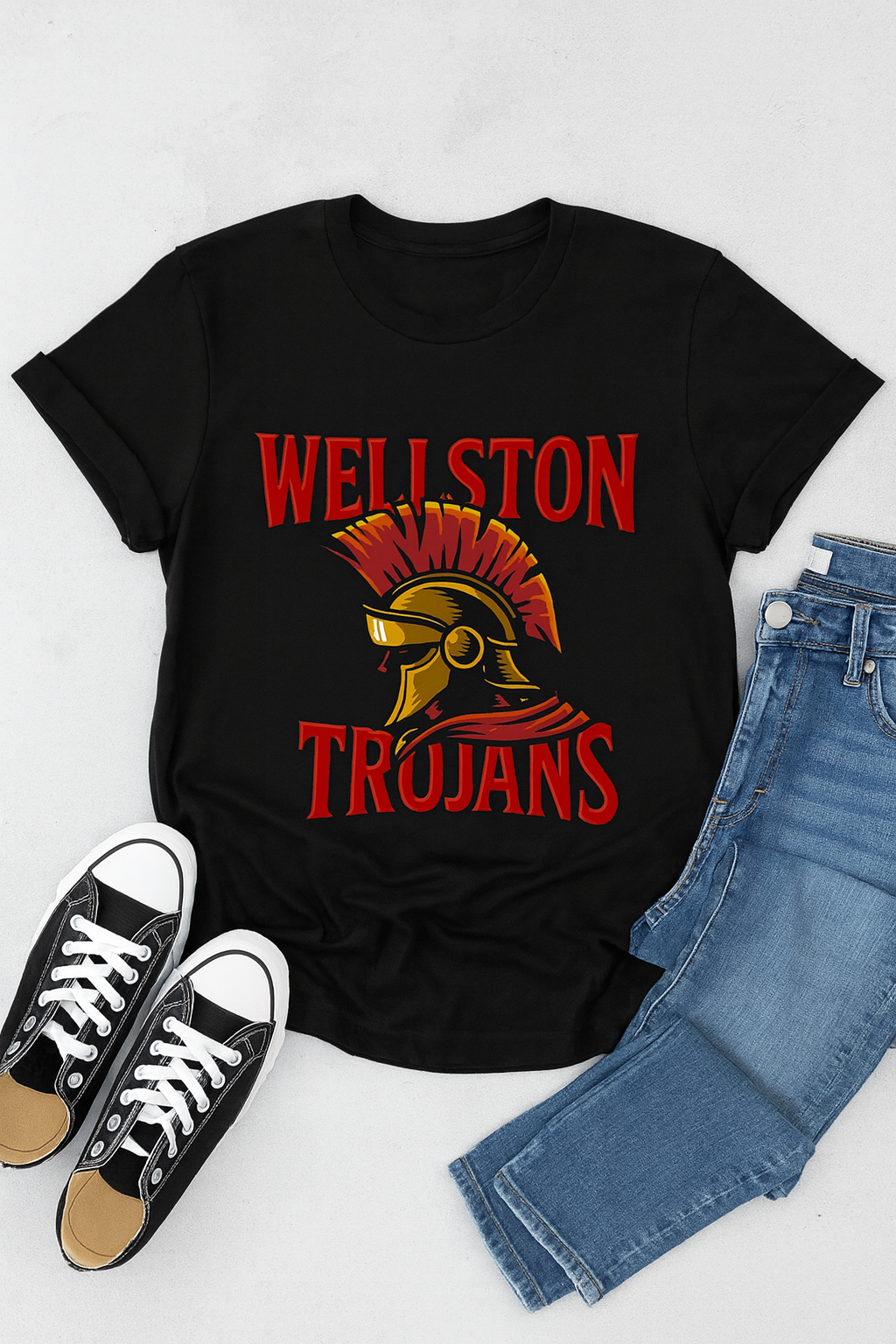Wellston High School Trojans Alumni T-Shirt – Customizable Design with Bishop or Central Elementary Background