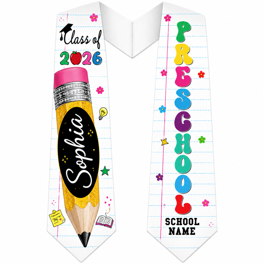 Pencil & Paper Graduation Stole | Custom Photo Graduation Stole | Any Grade Level