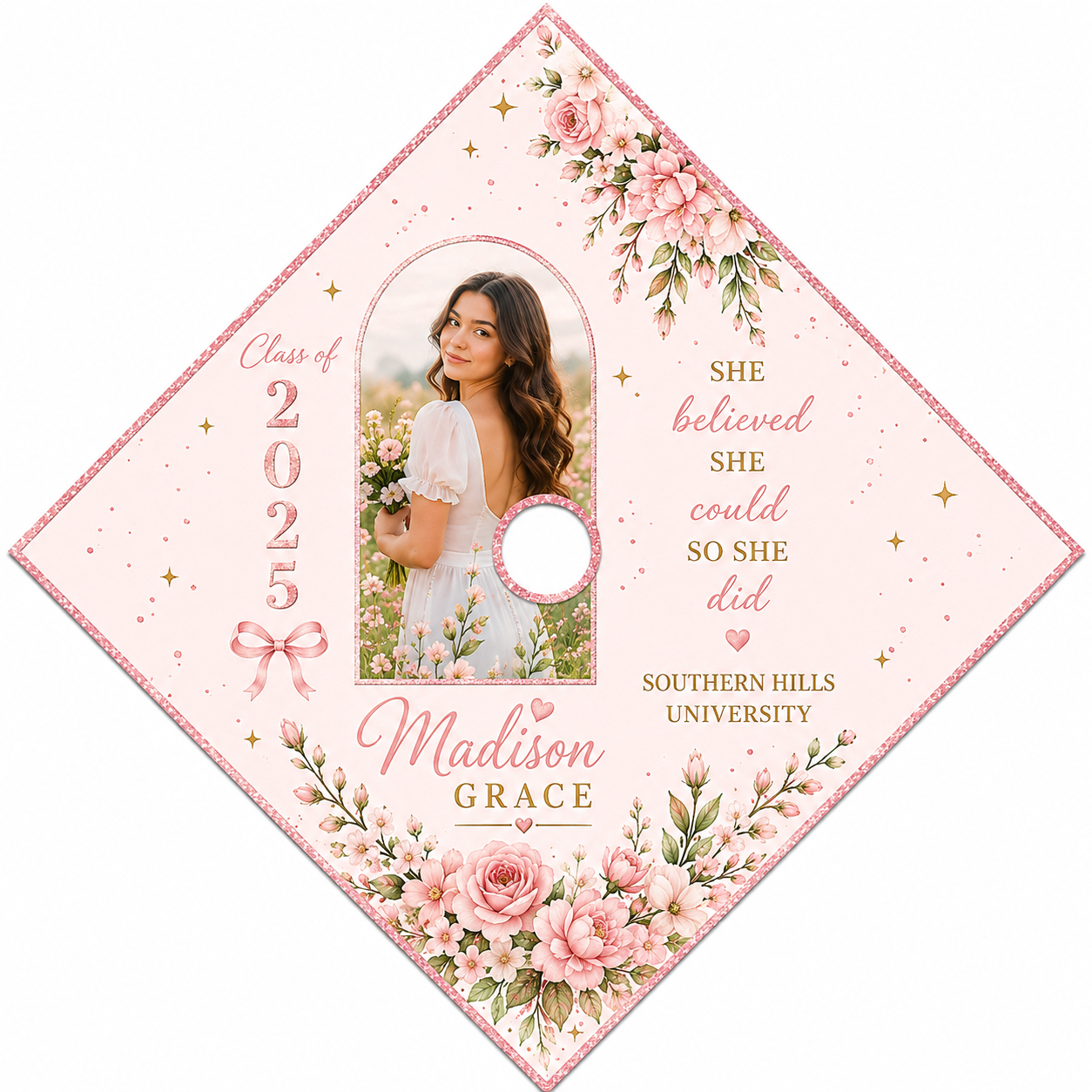 Petals & Promise Graduation Cap Topper | Custom Colors Available