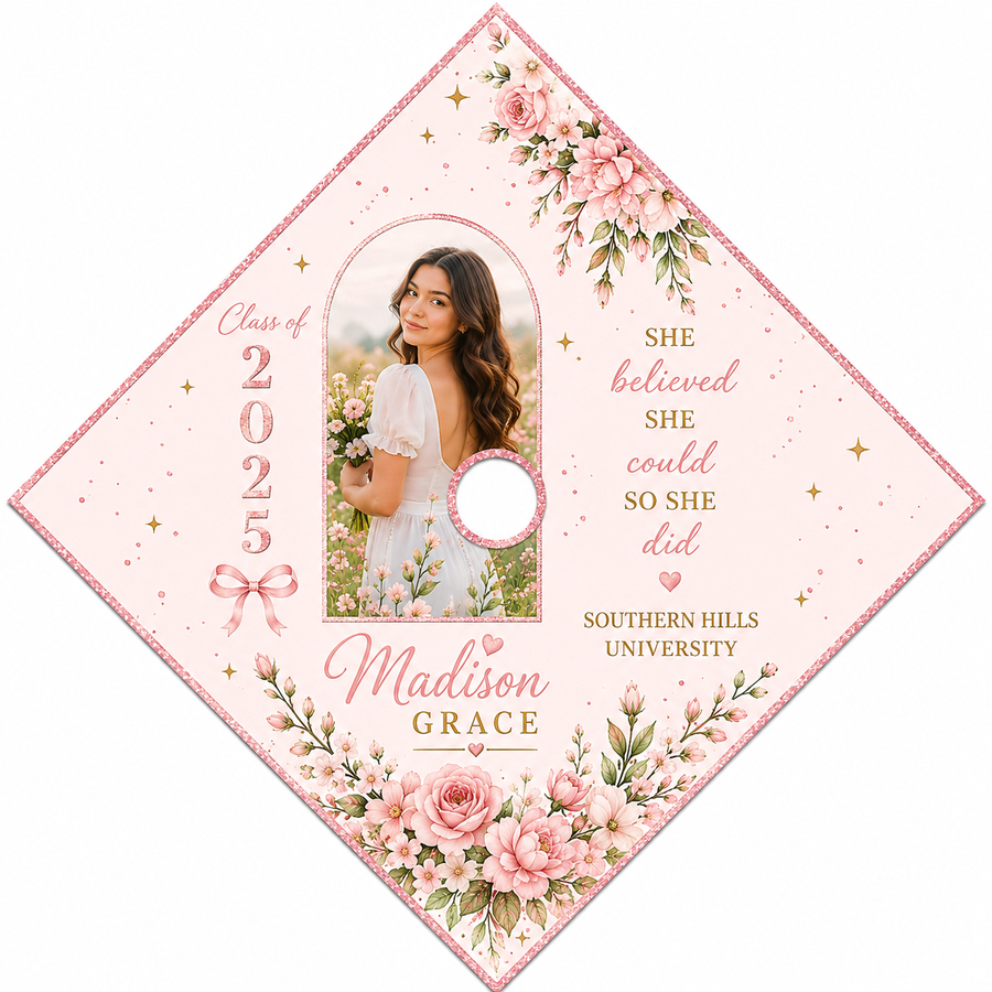 Petals & Promise Graduation Cap Topper | Custom Colors Available