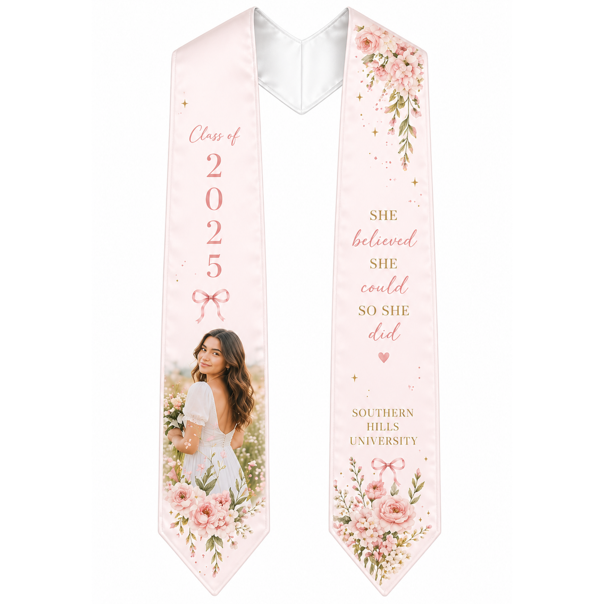 Petals & Promise Graduation Stole | Custom Photo Graduation Stole | Custom Colors Available