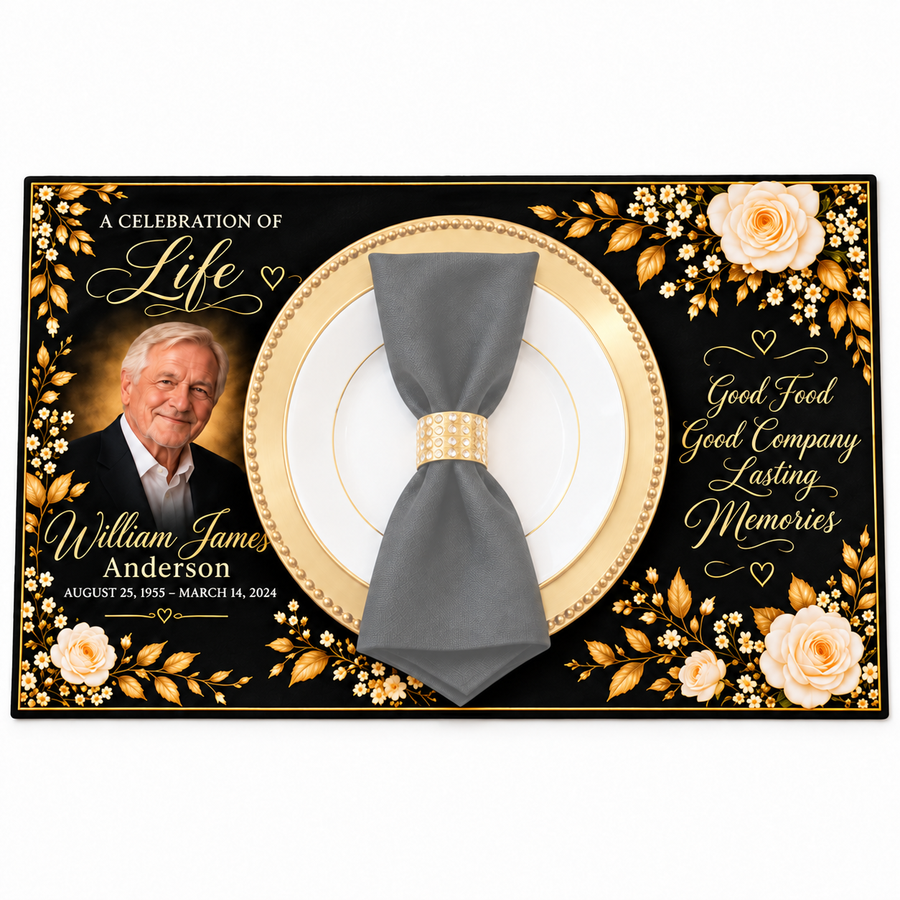 Custom Memorial Placemats | Personalized Celebration of Life Table Décor | Funeral & Repast Place Settings