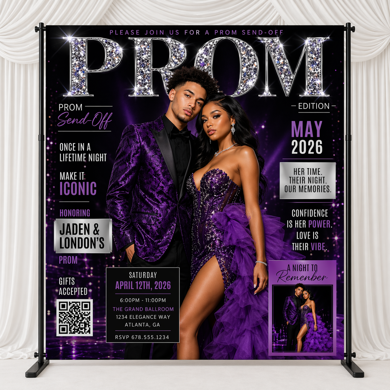 Glam Prom Magazine Backdrop | Custom Prom Send-Off Magazine Cover Backdrop | Personalized Photo Prom Background