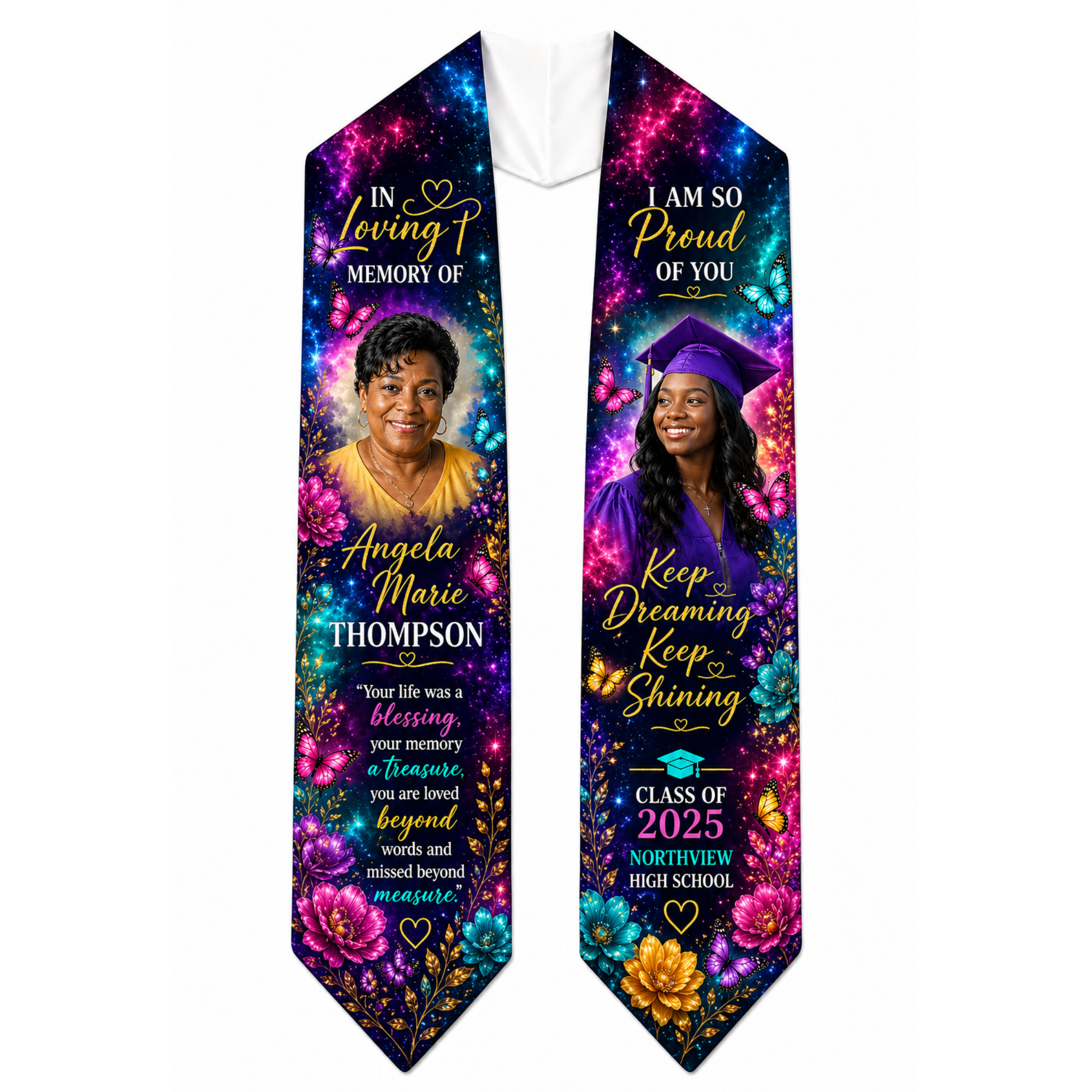 Proud in Spirit Memorial Graduation Stole | Custom Photo Grad Stole | In Loving Memory Stole