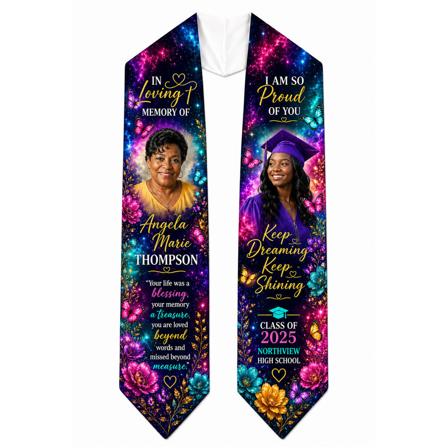 Proud in Spirit Memorial Graduation Stole | Custom Photo Grad Stole | In Loving Memory Stole