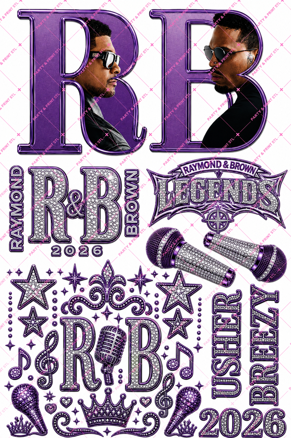 R&B Tour Purple & Silver Rhinestone Gang Sheet | 22" x 36" DTF Transfer or Digital PNG Download