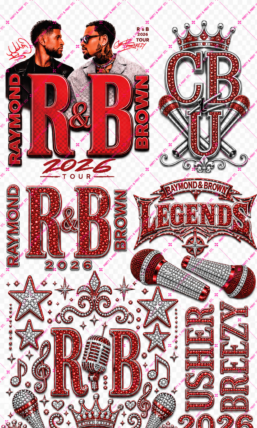 R&B Tour Red & Silver Rhinestone Gang Sheet | 22" x 36" DTF Transfer or Digital PNG Download