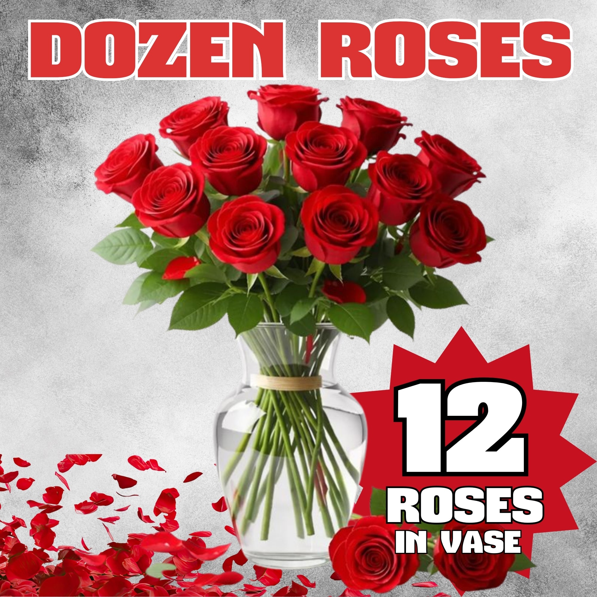 12 Red Roses in Glass Vase – Classic Romantic Arrangement | St. Louis Delivery Available