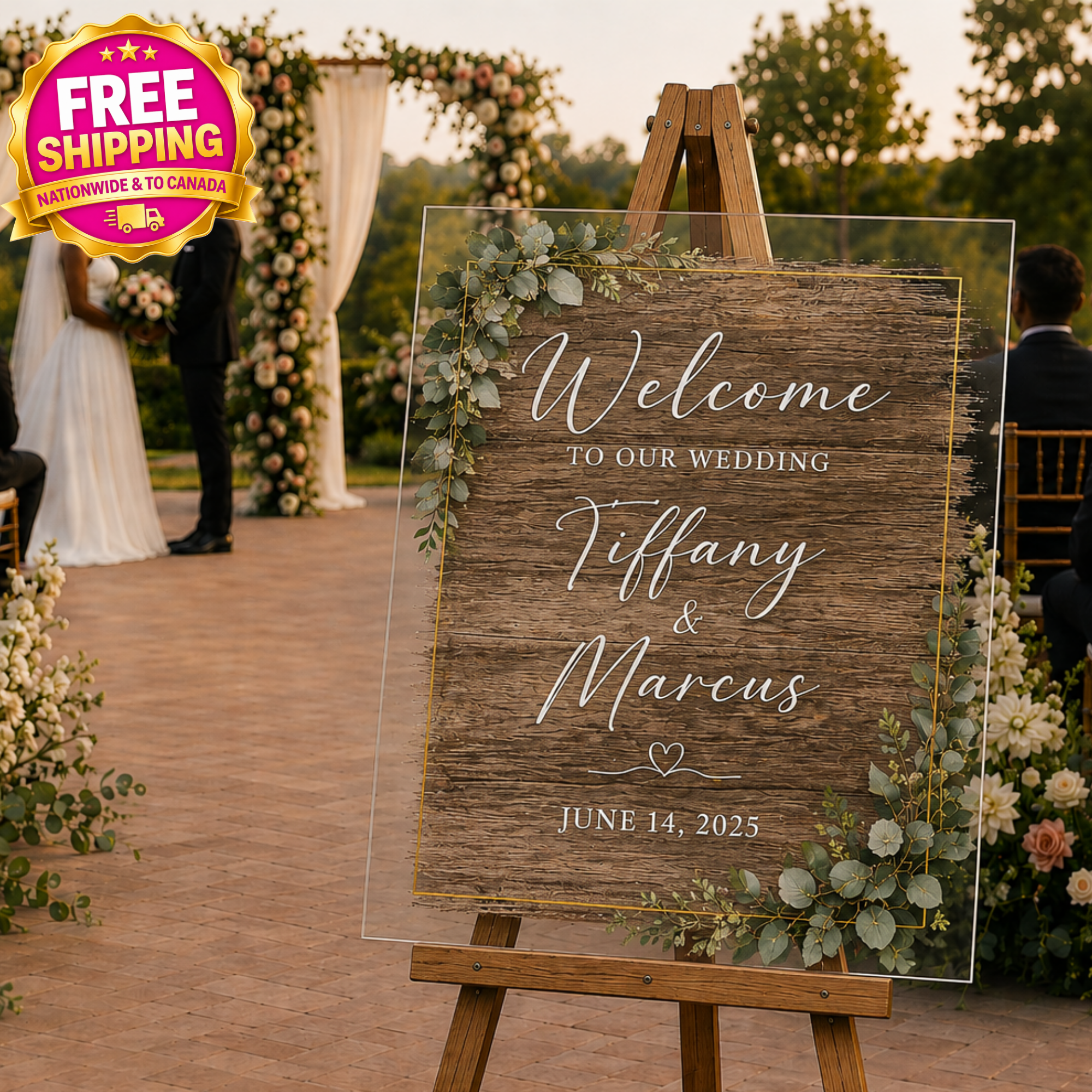 Rustic Charm Acrylic Wedding Welcome Sign | Personalized Wedding Welcome Board