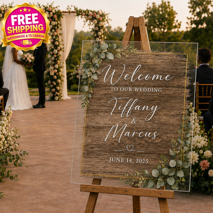 Rustic Charm Acrylic Wedding Welcome Sign | Personalized Wedding Welcome Board