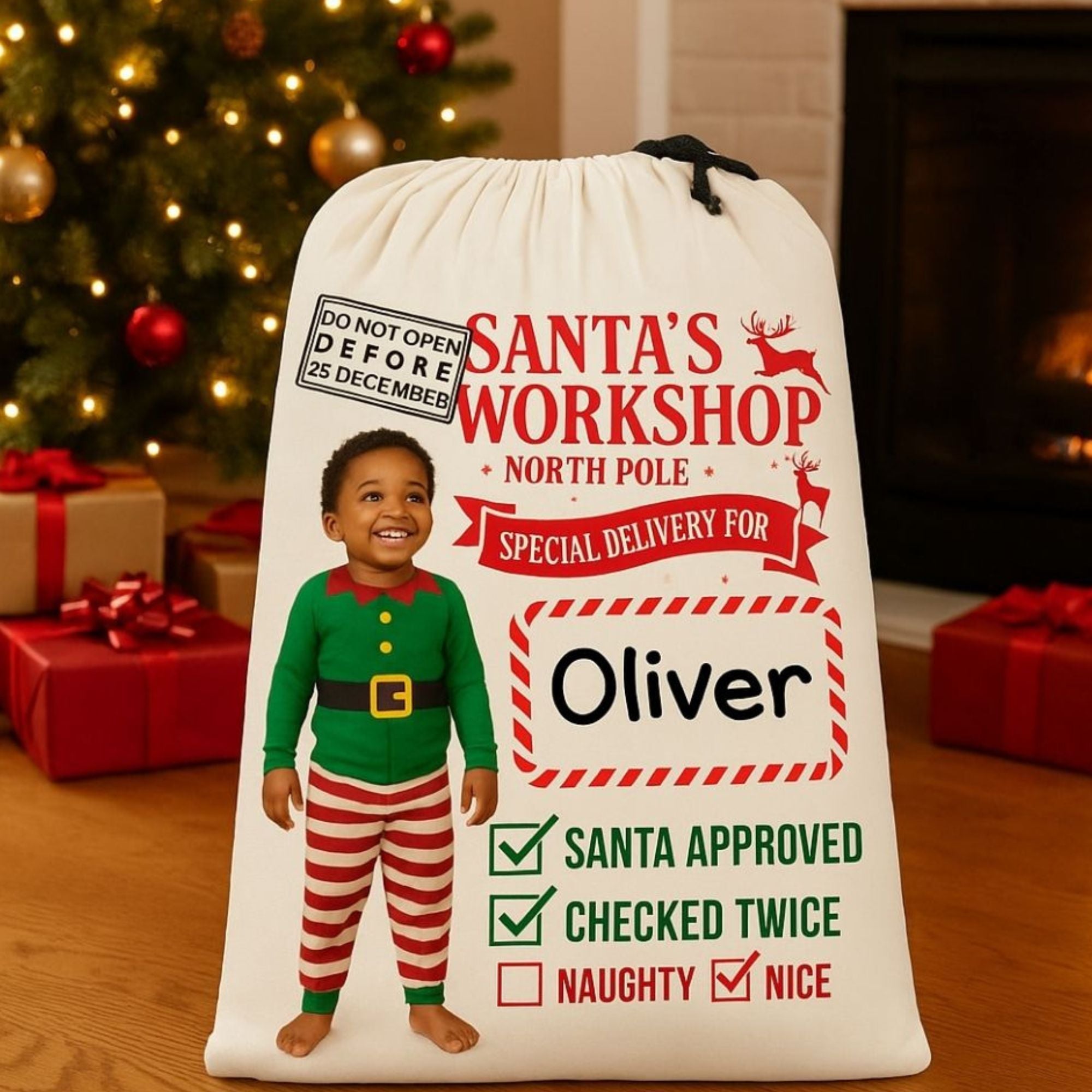 🎄 Jumbo Personalized Santa Sack – “Special Delivery from Santa’s Workshop”