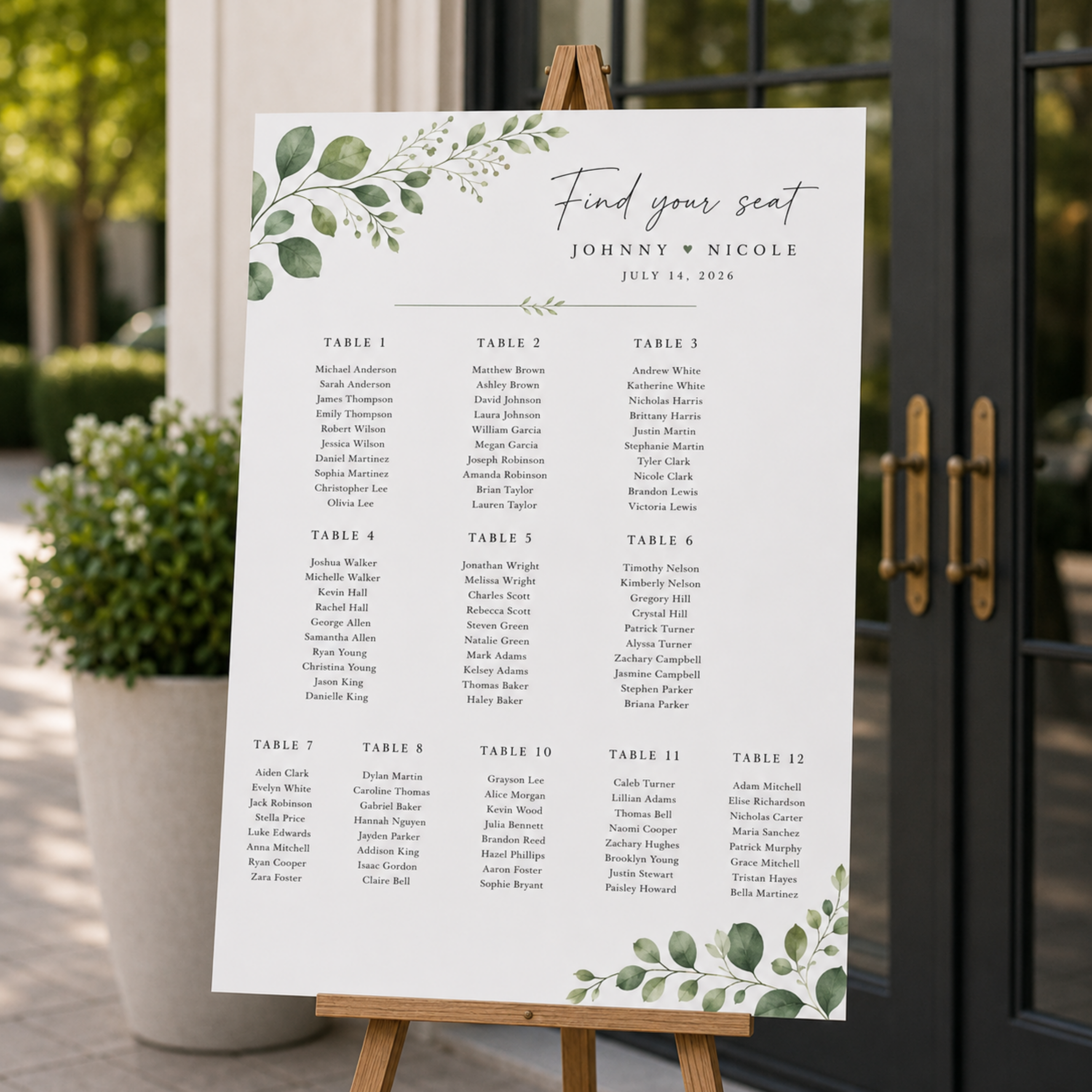 Greenery Wedding Seating Chart | Personalized Wedding Seating Display