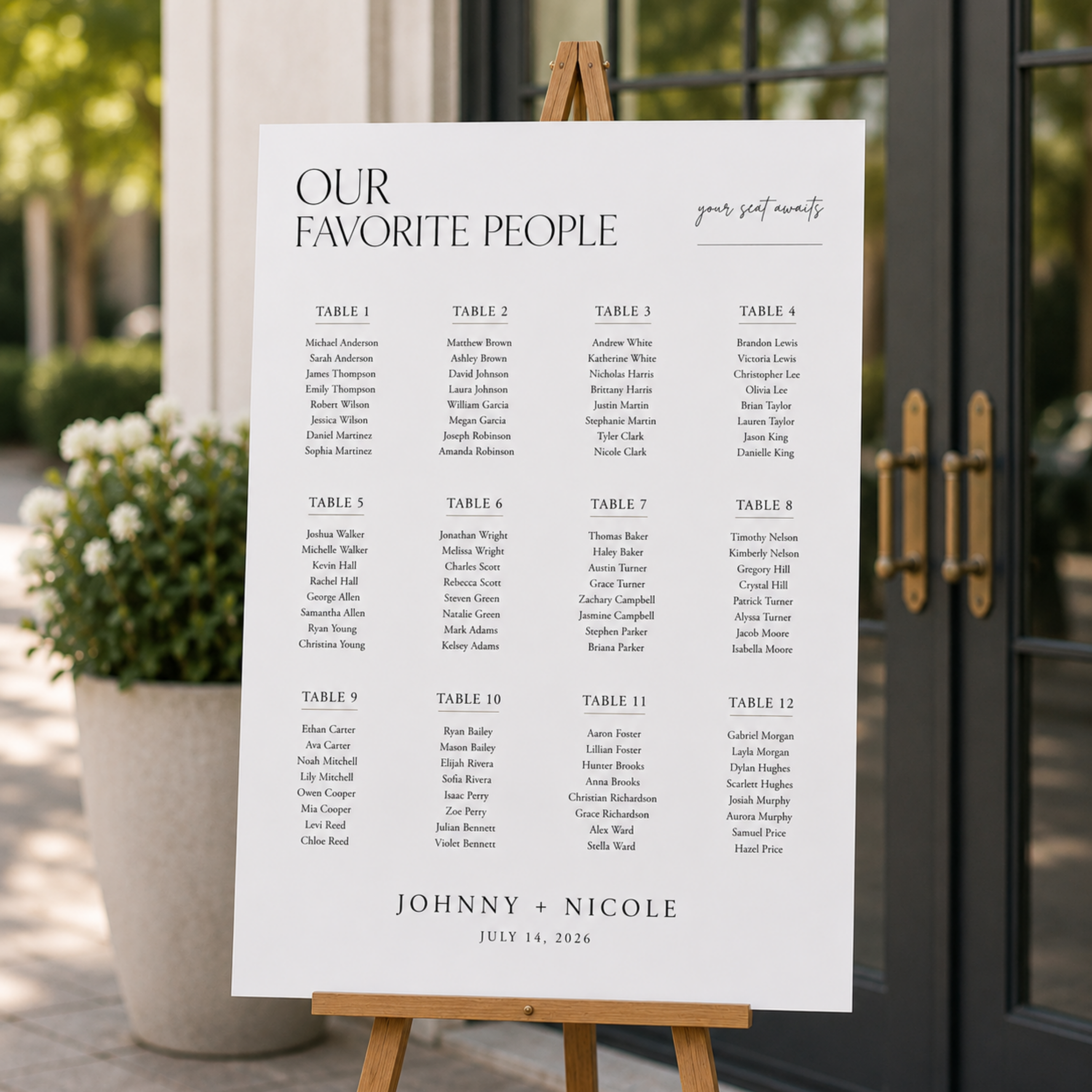 Modern Minimalist Wedding Seating Chart | Personalized Wedding Seating Display