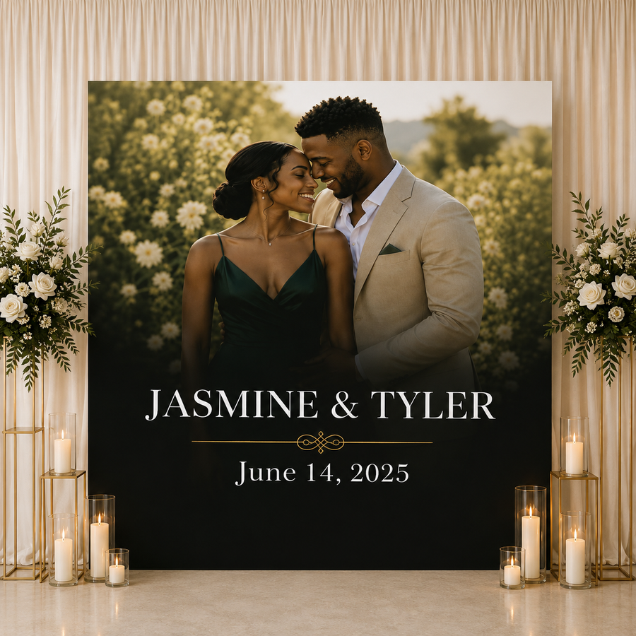 Signature Collection Wedding Backdrop | Personalized Photo Wedding Backdrop | Luxury Modern Wedding Reception Decor