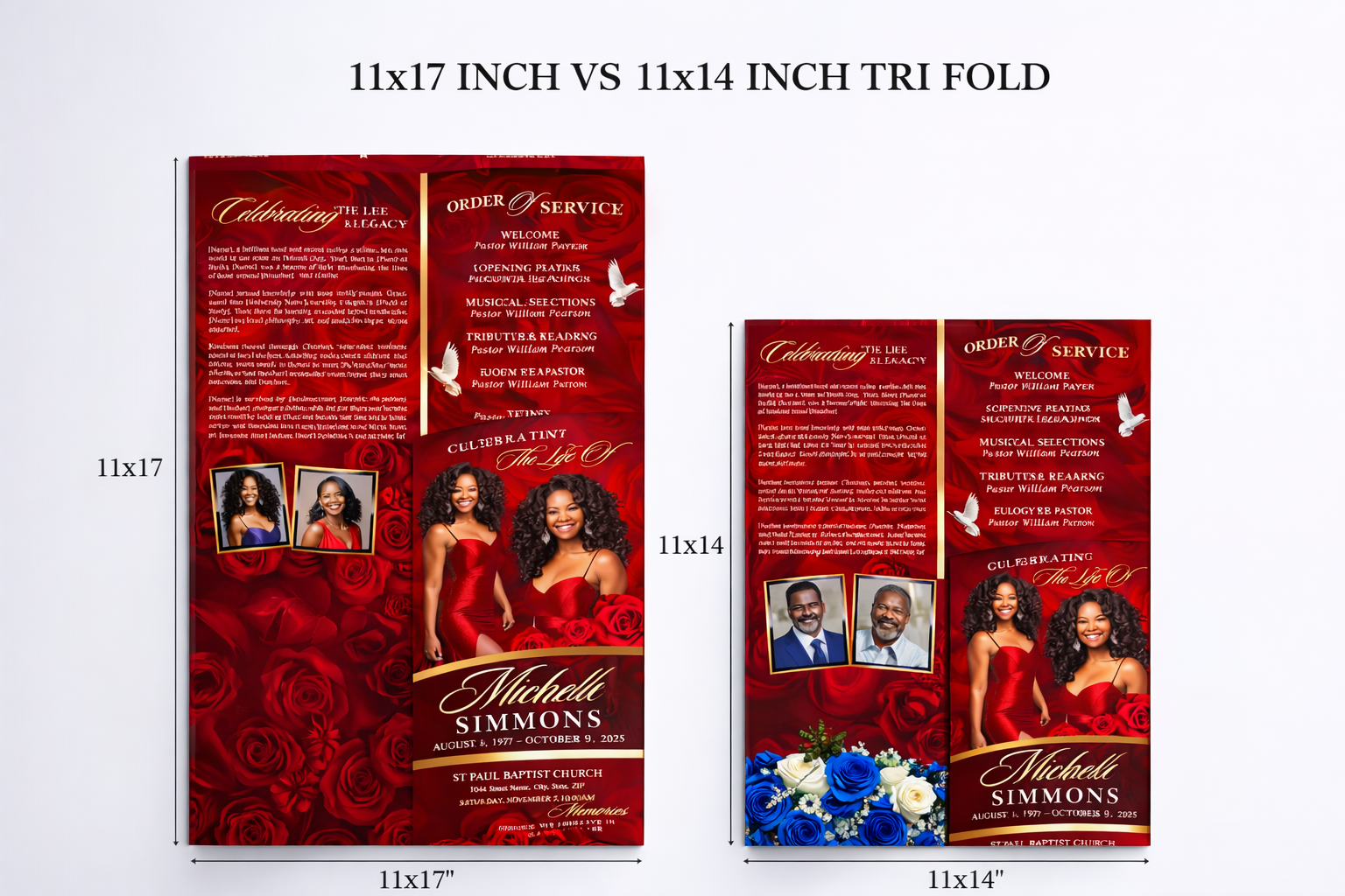 Custom Tri-Fold Obituary Funeral Program | 11"x17" or 11"x14"| Memorial Service Brochure with Photos & Order of Service