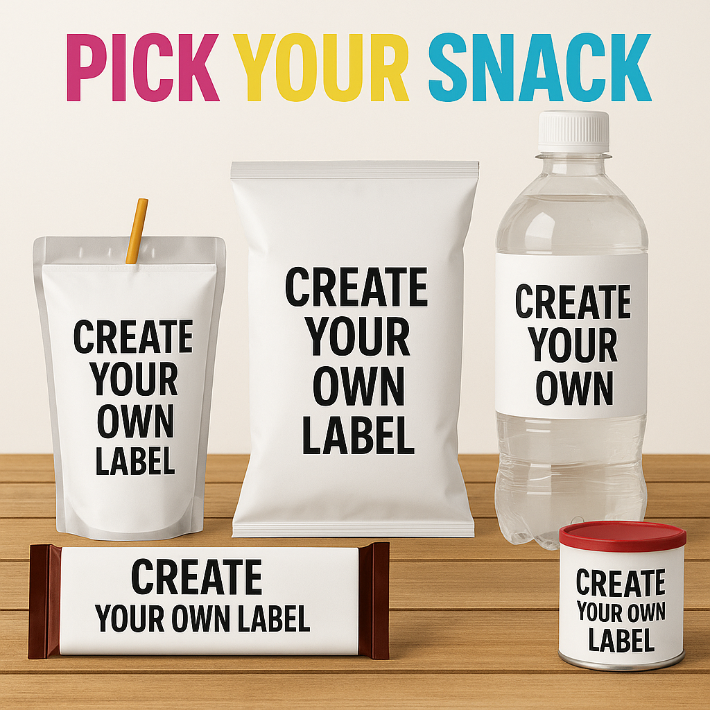 Custom Snacks and Drink Labels – Personalized Party Favor | Pick Your Snack!