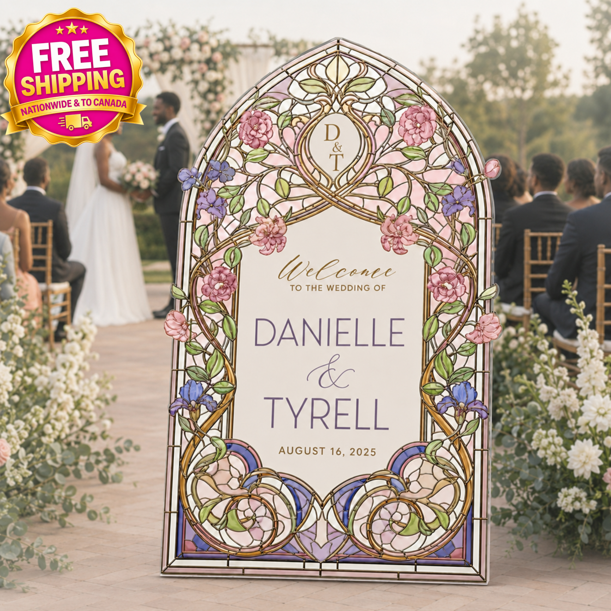 Stained Glass Acrylic Wedding Welcome Sign | Personalized Wedding Welcome Board