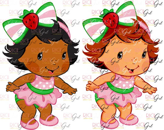 Strawberry Shortcake Clipart – High-Quality PNG & SVG Files (Dark & Light Skintones)