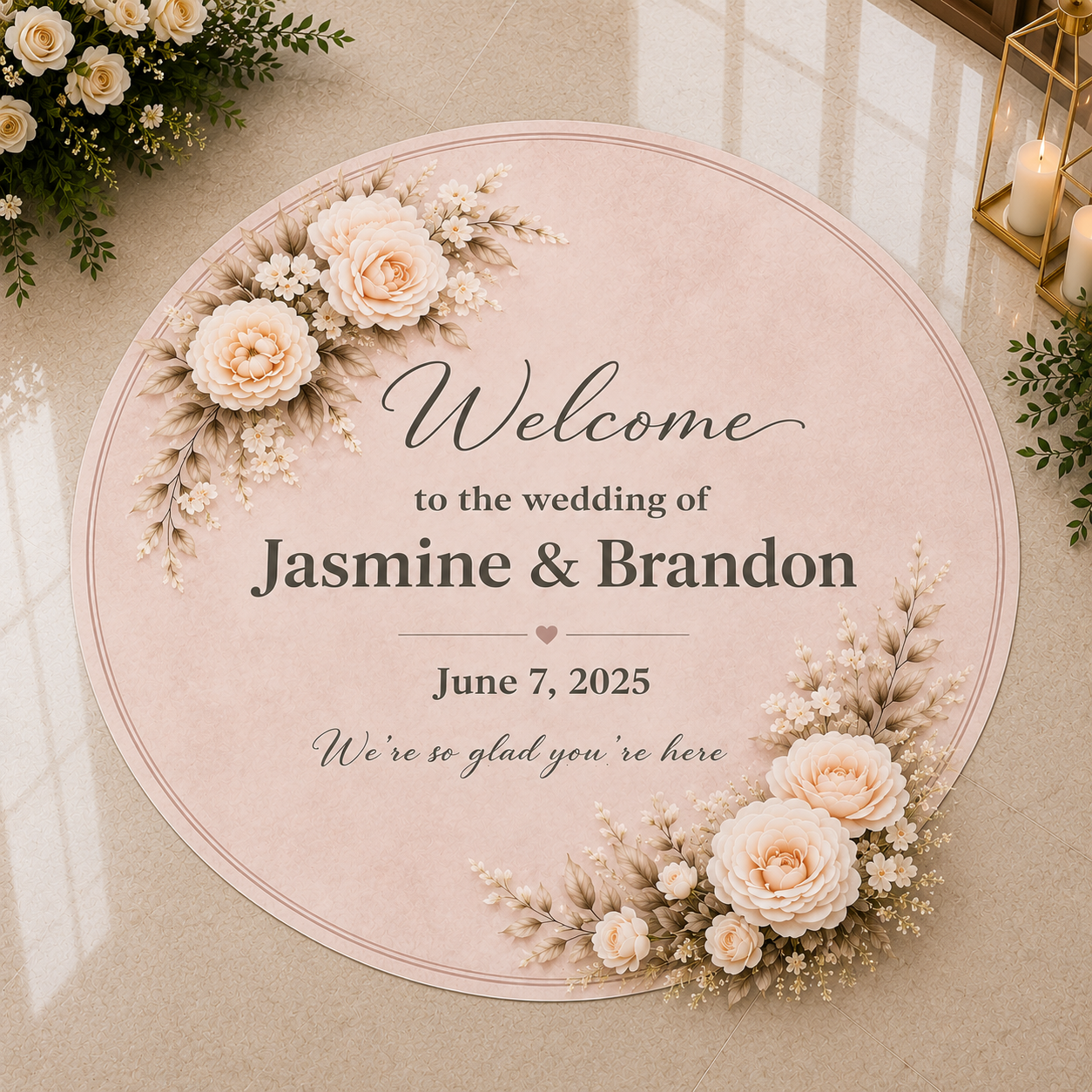 Sweetheart Bloom Wedding Floor Decal | Personalized Floral Wedding Floor Wrap