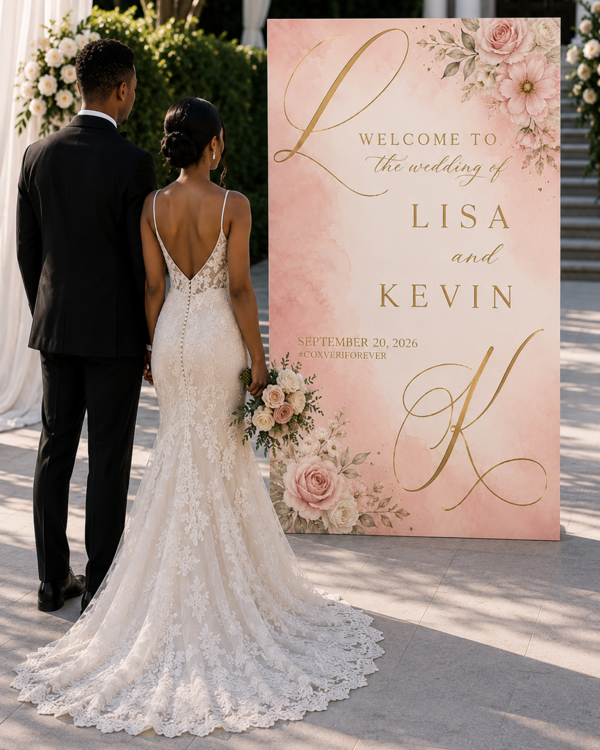Sweetheart Bloom Grand Statement Wedding Welcome Boards | Large Personalized Wedding Welcome Board | 5,6,7 Feet Tall