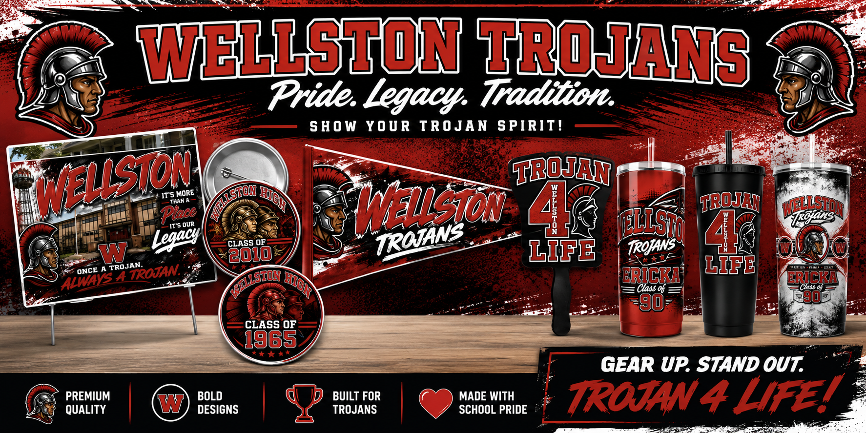 Wellston Trojans Legacy Red Metal Skinny Tumbler | Custom Name & Class Year