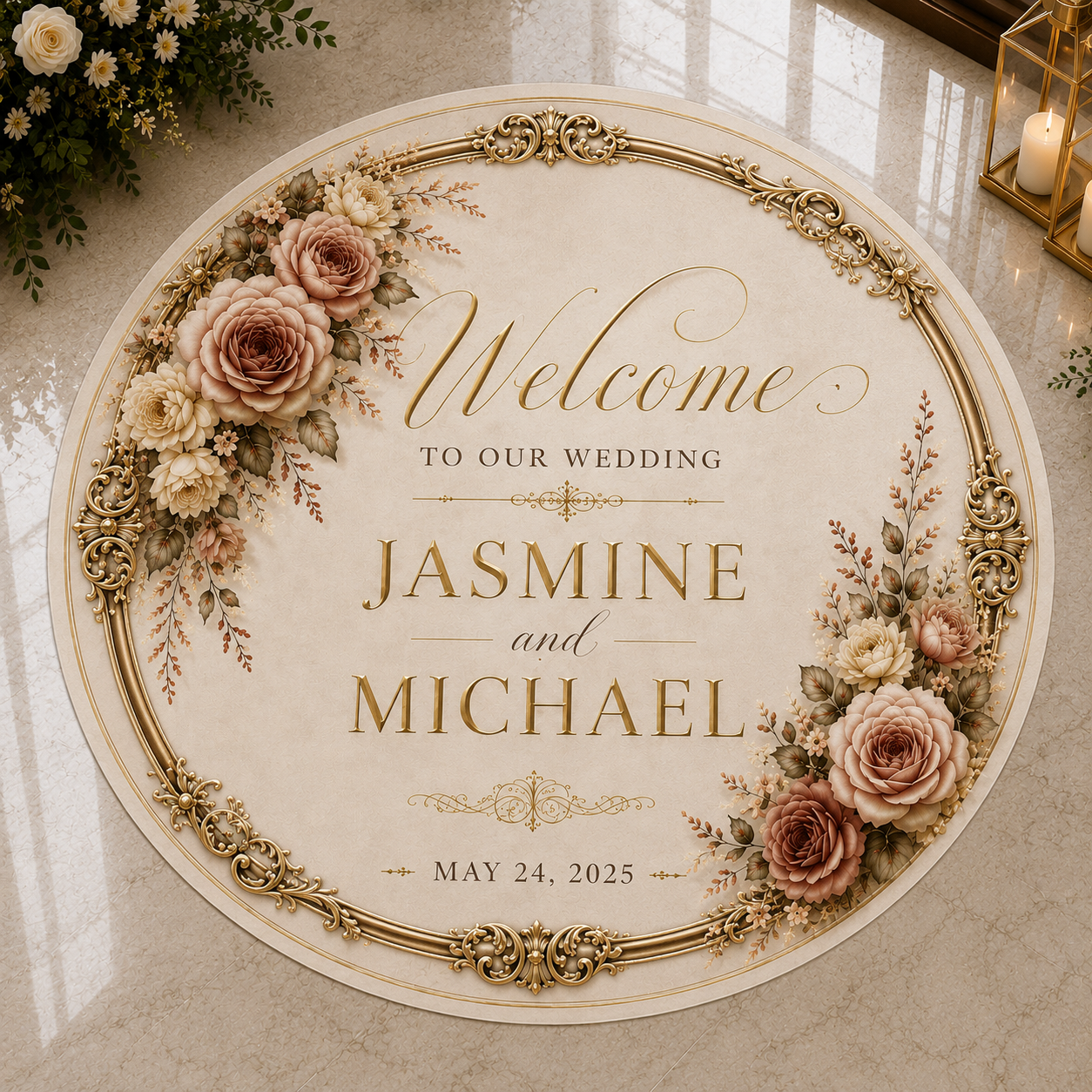 Vintage Elegance Wedding Floor Decal | Personalized Luxury Wedding Floor Wrap