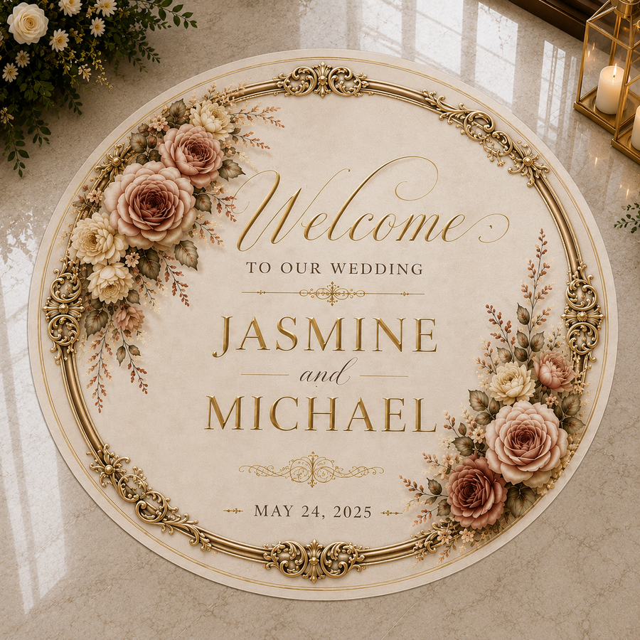Vintage Elegance Wedding Floor Decal | Personalized Luxury Wedding Floor Wrap