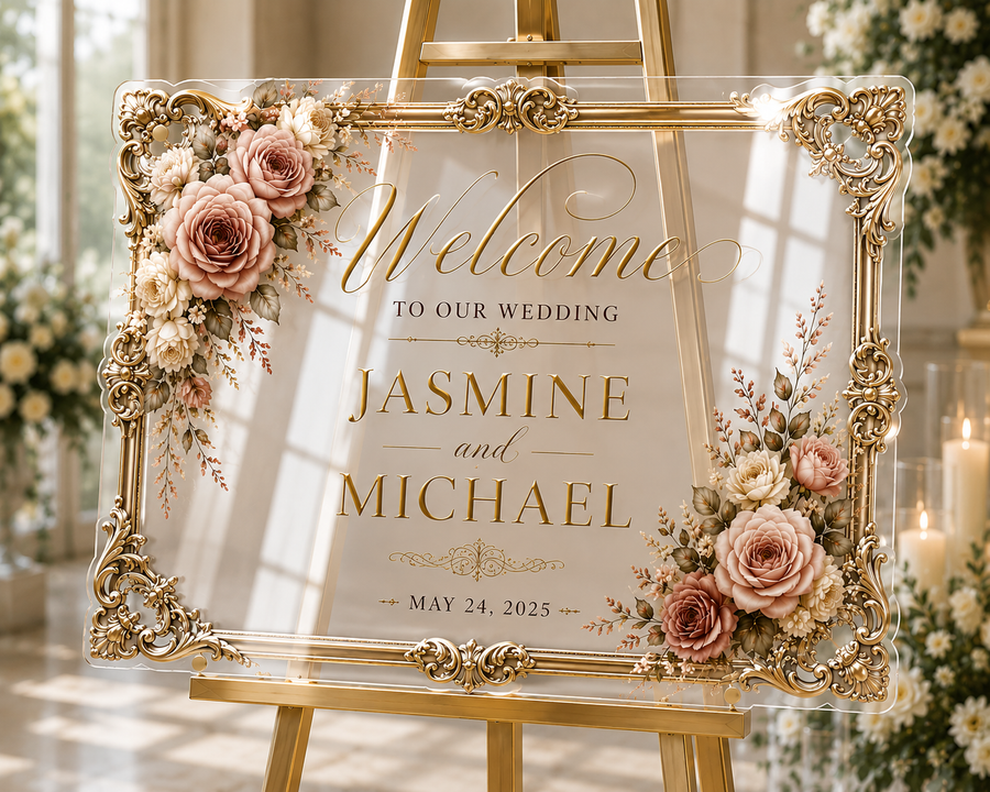 Vintage Elegance Acrylic Wedding Welcome Sign | Personalized Wedding Welcome Board
