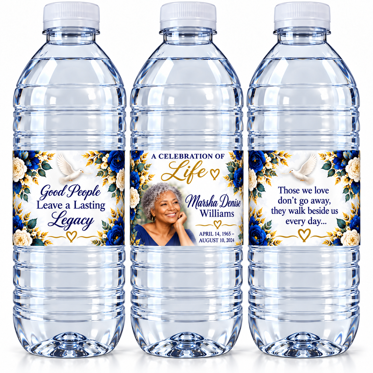 Custom Memorial Water Bottle Labels | Personalized Celebration of Life Labels | Funeral & Repast Décor