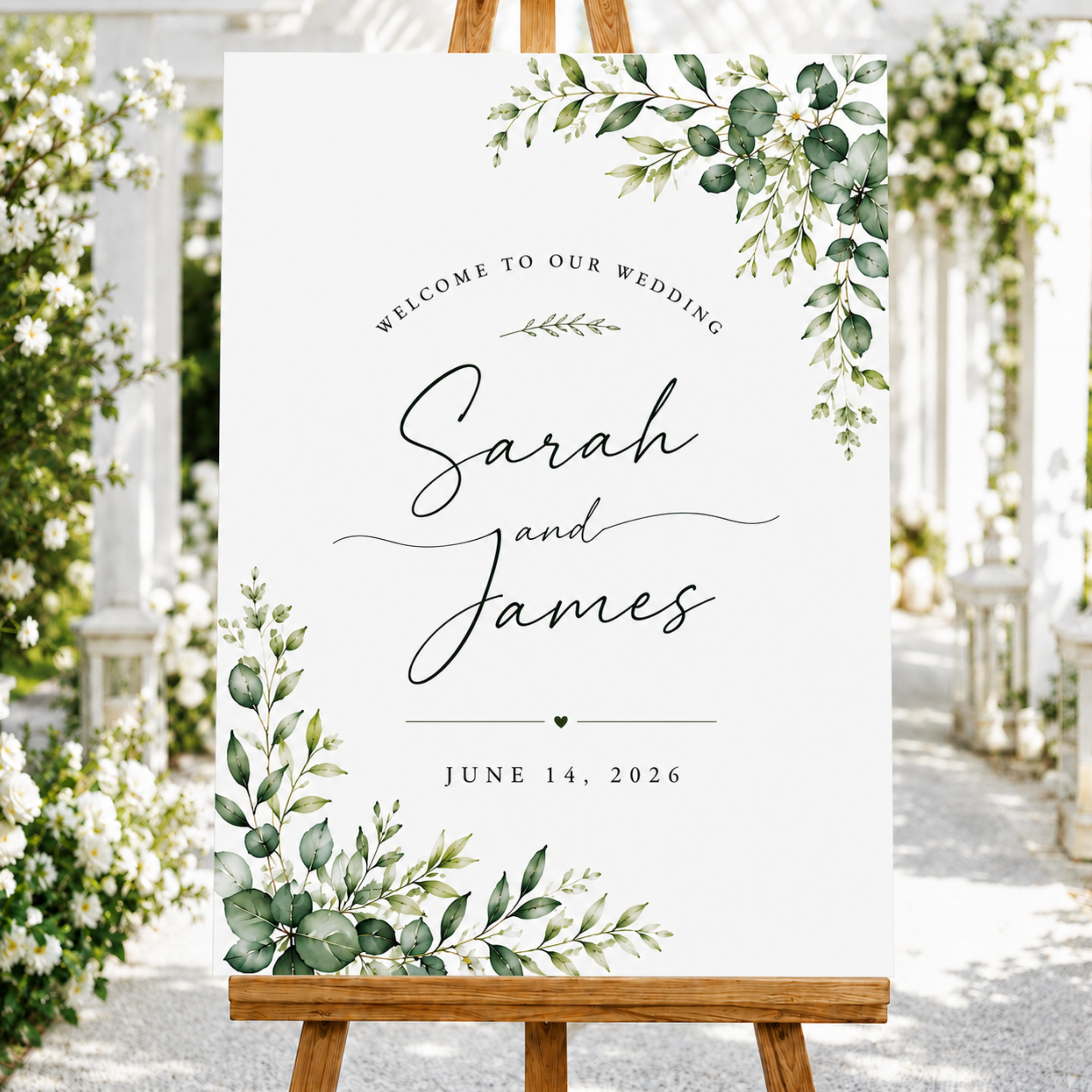 Greenery Wedding Welcome Sign | Personalized Wedding Welcome Board
