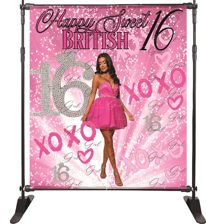 Sweet 16 Hugs and Kisses XOXO Backdrop