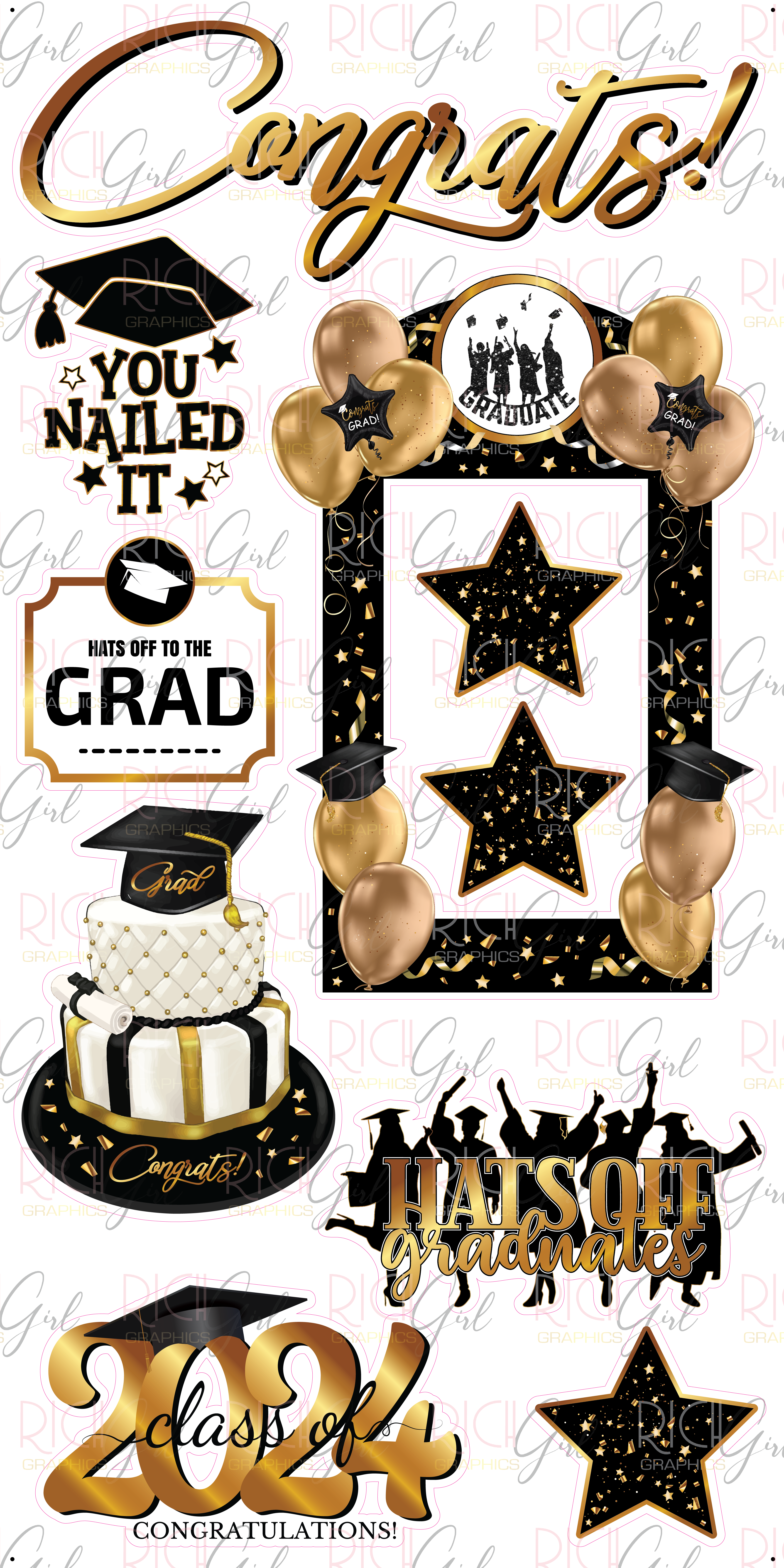Black & Gold Grad Frame Yard Card